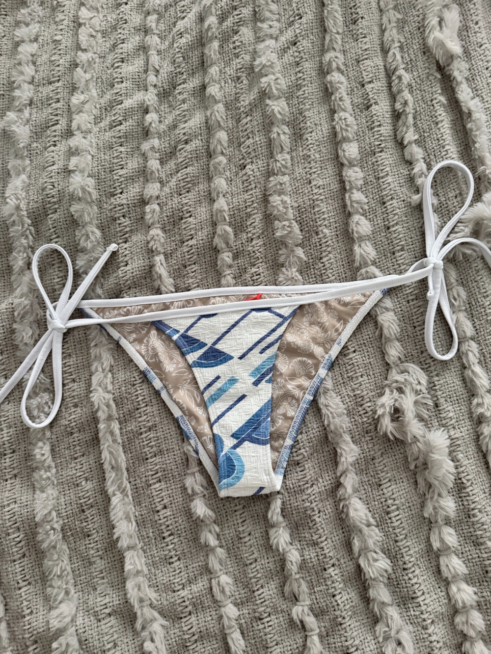 Free People Swim Blue and White Bikini Bottoms with String tie sides -Size Small